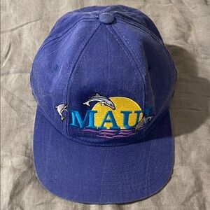 Vintage Maui Blue snap-back hat with Dolphin Embroidery